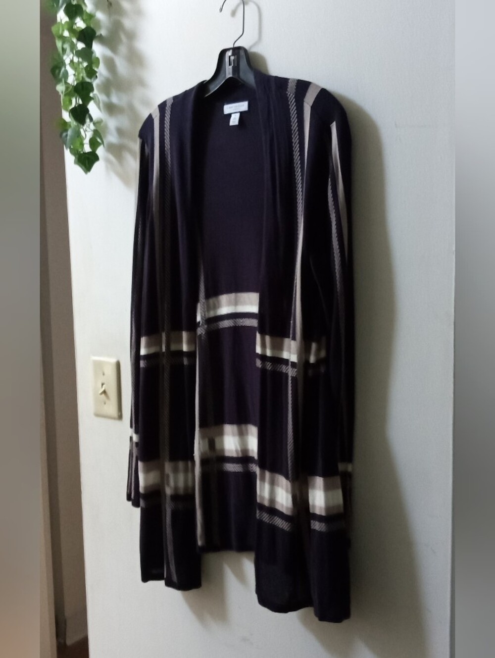 Charter Club Navy and Cream Striped Open-Front Cardigan